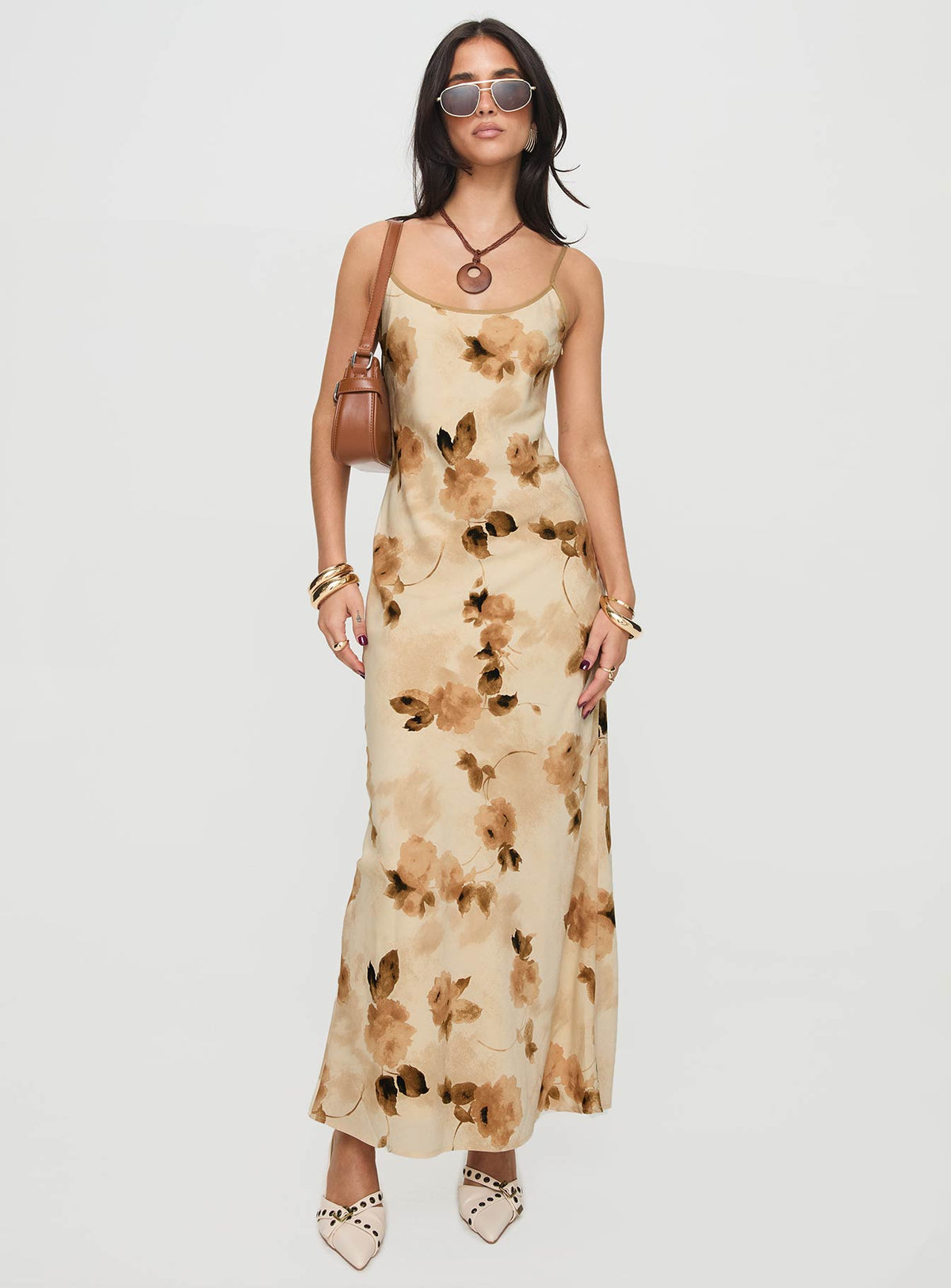 front view of model wearing Princess Polly Dunne Maxi Dress Multi Scoop Neck 