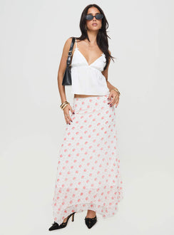   front view of model wearing Princess Polly Dancing In A Field Maxi Skirt Pink Floral Maxi Skirts Skirts 