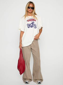front view of model wearing Princess Polly West Coast Style Oversized Top White Half Sleeves Crew Neck 