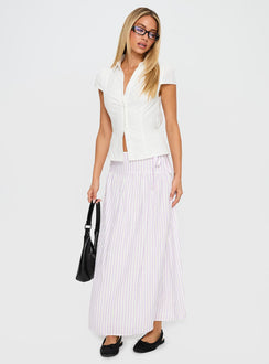   side view of model wearing Princess Polly Antheia Maxi Skirt White Multi Maxi Skirts Skirts 