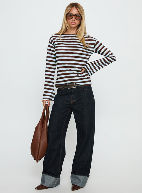 So Composed Boat Neck Long Sleeve Top Blue Stripe