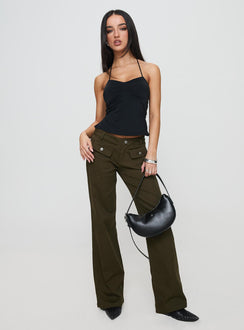 front view of model wearing Princess Polly Benicale Low Rise Cargo Pants Olive Pants 