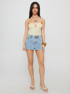 side view of model wearing Princess Polly Kianu Beaded Bodysuit Lemon Sleeveless Bodysuit 