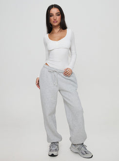 front view of model wearing Princess Polly Lunella Bodysuit White Long Sleeve Tops Bodysuit 