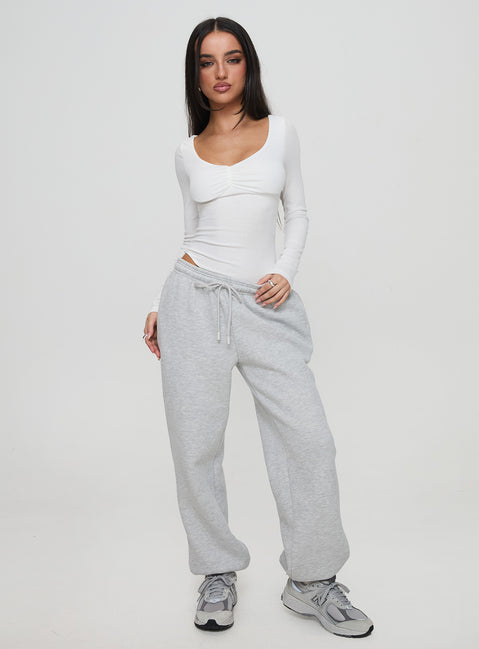 front view of model wearing Princess Polly Lunella Bodysuit White Long Sleeve Tops Bodysuit 