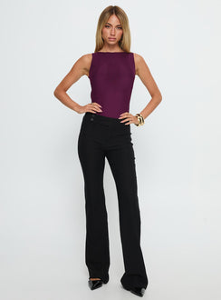 front view of model wearing Princess Polly Vinessa Backless Bodysuit Plum Sleeveless Bodysuit 