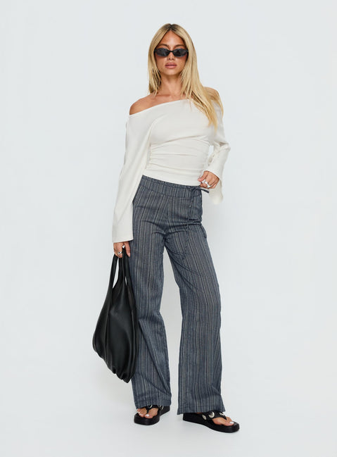 front view of model wearing Princess Polly Rush Hours Tie Up Pants Navy High Rise Pants Pants 