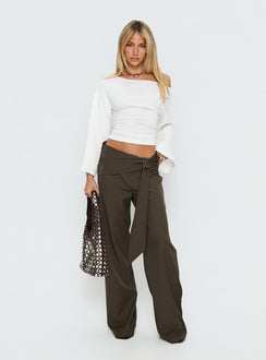 side view of model wearing Princess Polly Elisson Layered Buckle Pants Grey Mid Rise Pants Pants 