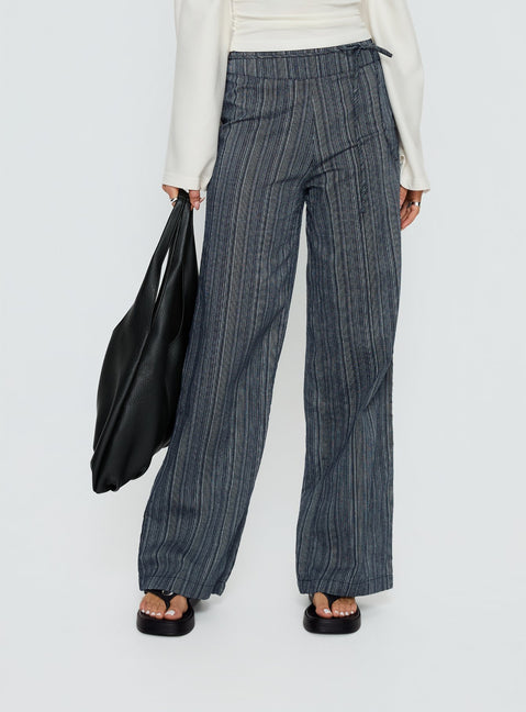 back view of model wearing Princess Polly Rush Hours Tie Up Pants Navy High Rise Pants Pants 