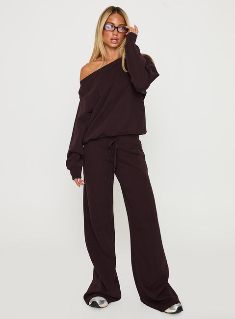 side view of model wearing Princess Polly Dodie Wide Leg Pants Washed Brown High Rise Pants 