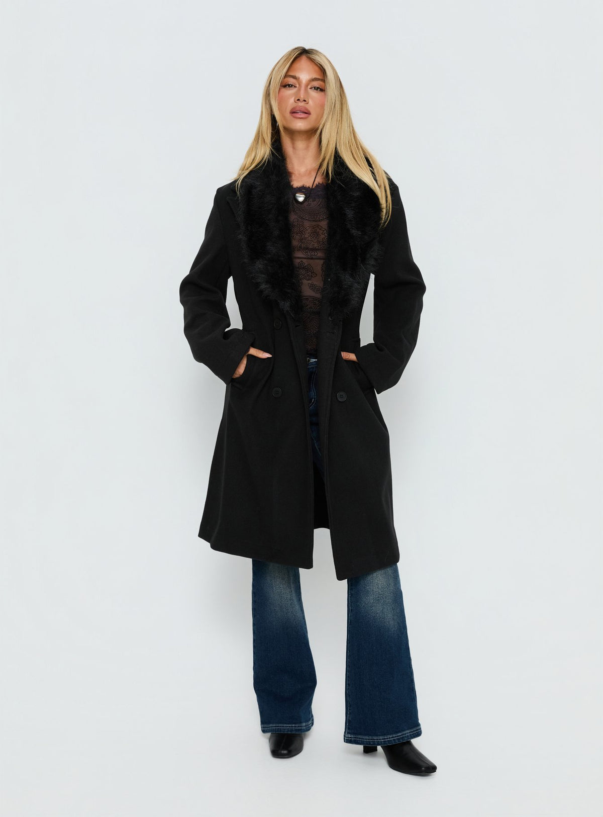 Hallyn Faux Fur Collar Coat Black