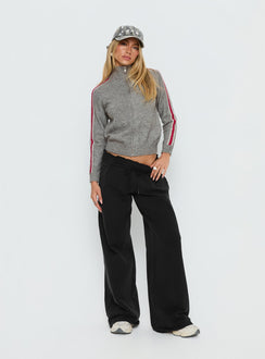 Discover the Caysey Zip Through Knit Sweater Grey womens-jumpers with short length front view of model wearing Princess Polly