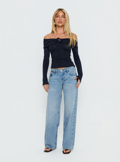Presenting the Ellanor Low Rise Slouch Denim Jean Washed Mid Blue Wash Tall womens-jeans Princess Polly
