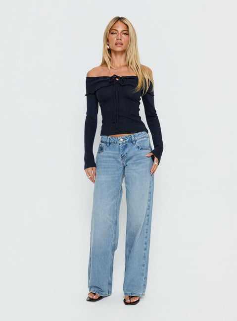 Presenting the Ellanor Low Rise Slouch Denim Jean Washed Mid Blue Wash Tall womens-jeans Princess Polly