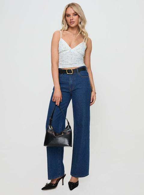 front view of model wearing Princess Polly Fondar Top Multi Floral Sleeveless Plunger 
