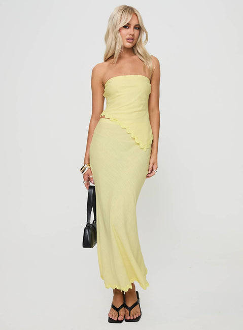   front view of model wearing Princess Polly Silvershore Maxi Skirt Yellow Maxi Skirts Skirts 