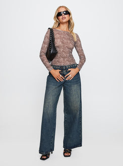 front view of model wearing Princess Polly Believe Me Long Sleeve Top Zebra Full Sleeves Boat Neck 