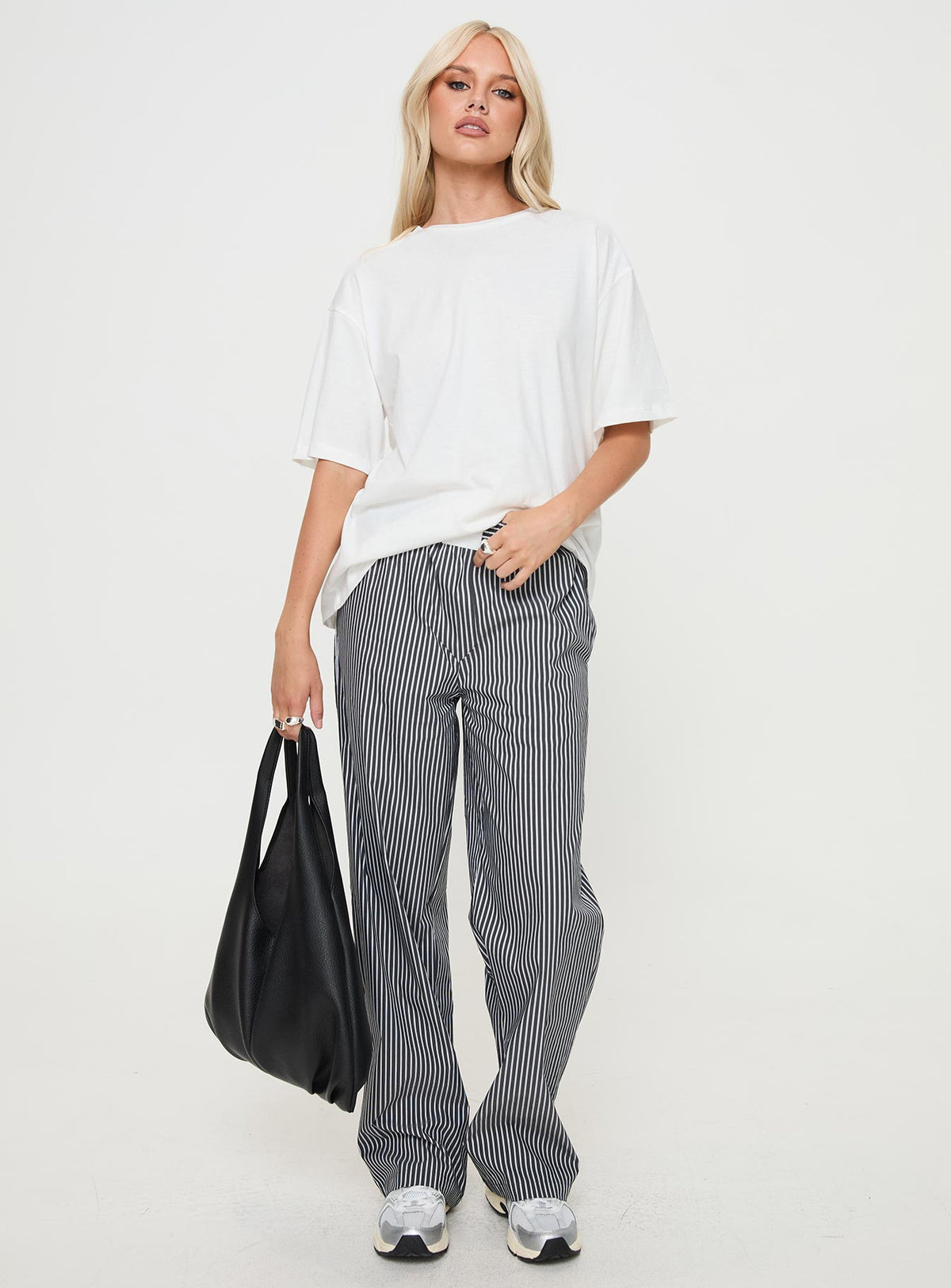 front view of model wearing Princess Polly Cobain Pants Onyx Stripe Pants 