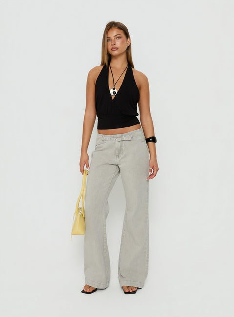 Introducing the Slow Ride Mid Rise Bootleg Belted Jeans Desert Grey in womens-jeans front view of model wearing Princess Polly