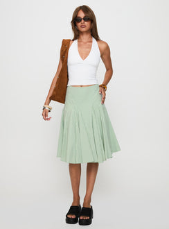   front view of model wearing Princess Polly Evangaleine Pleat Midi Skirt Green / White Midi Skirts Skirts 