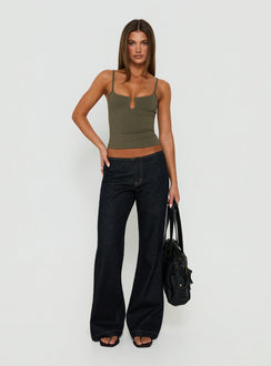 Daily Define Keyhole Cinched Tank Top Olive