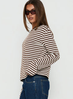 Viollette V Neck Long Sleeve Top Brown Stripe