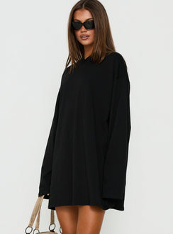Settle Down Long Sleeve V Neck Mini Dress Black