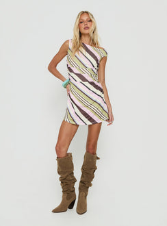 Simmon Off Shoulder Romper Pink / Green Stripe