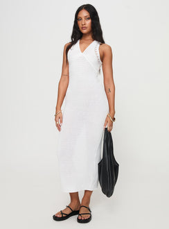 front view of model wearing Princess Polly Nyman Maxi Dress White V-Neck 
