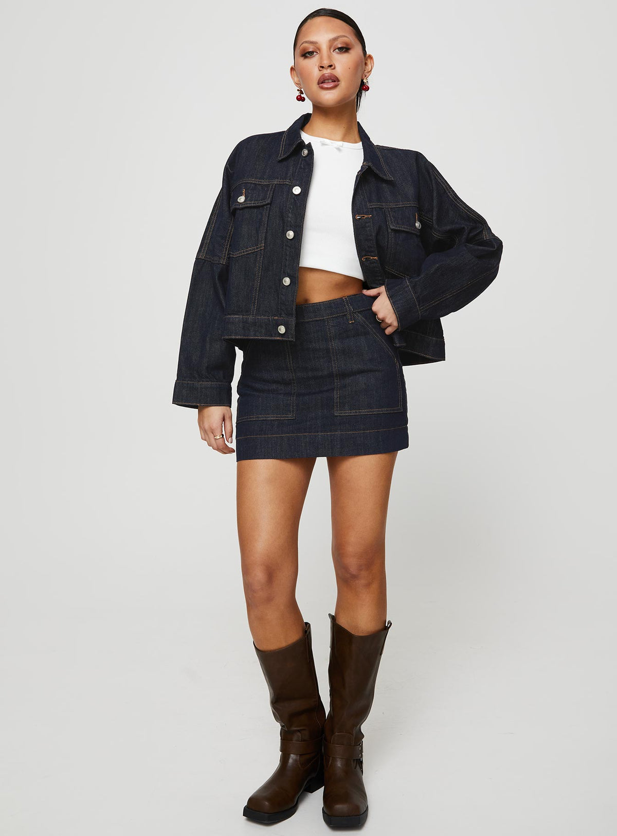 product Hughes Mini Skirt Dark Wash Denim Princess Polly  Mini Skirts 