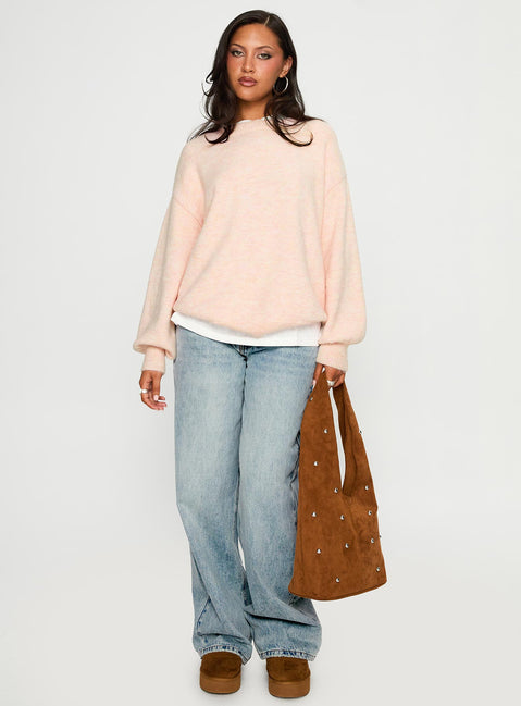 side view of model wearing Princess Polly Ryanna Sweater Pink Jumpers 