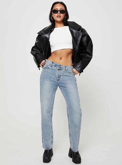 product Princess Polly Low Rise Jeans  Holly Asymmetric Straight Leg Jean Light Wash Denim Lower Impact