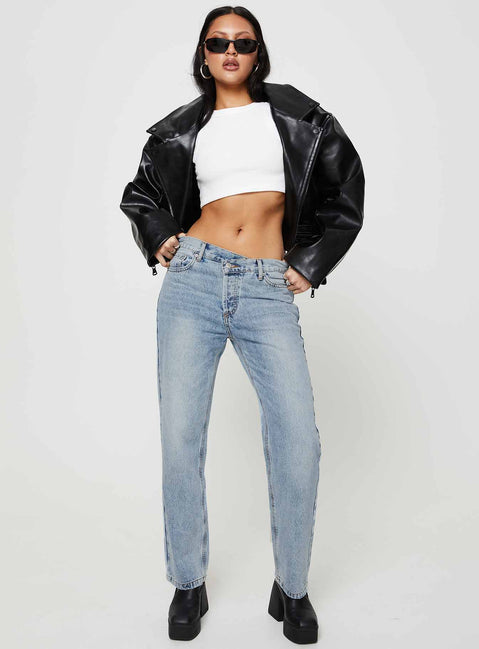 product Princess Polly Low Rise Jeans  Holly Asymmetric Straight Leg Jean Light Wash Denim Lower Impact