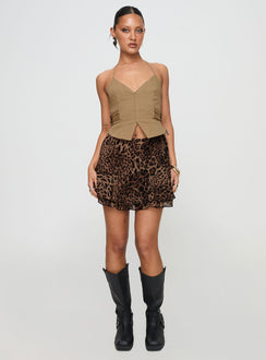  front view of model wearing Princess Polly Luned Mini Skirt Leopard Tall Mini Skirts Skirts 
