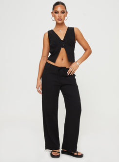 front view of model wearing Princess Polly Zanzibar Pants Black Low Rise Pants Pants 