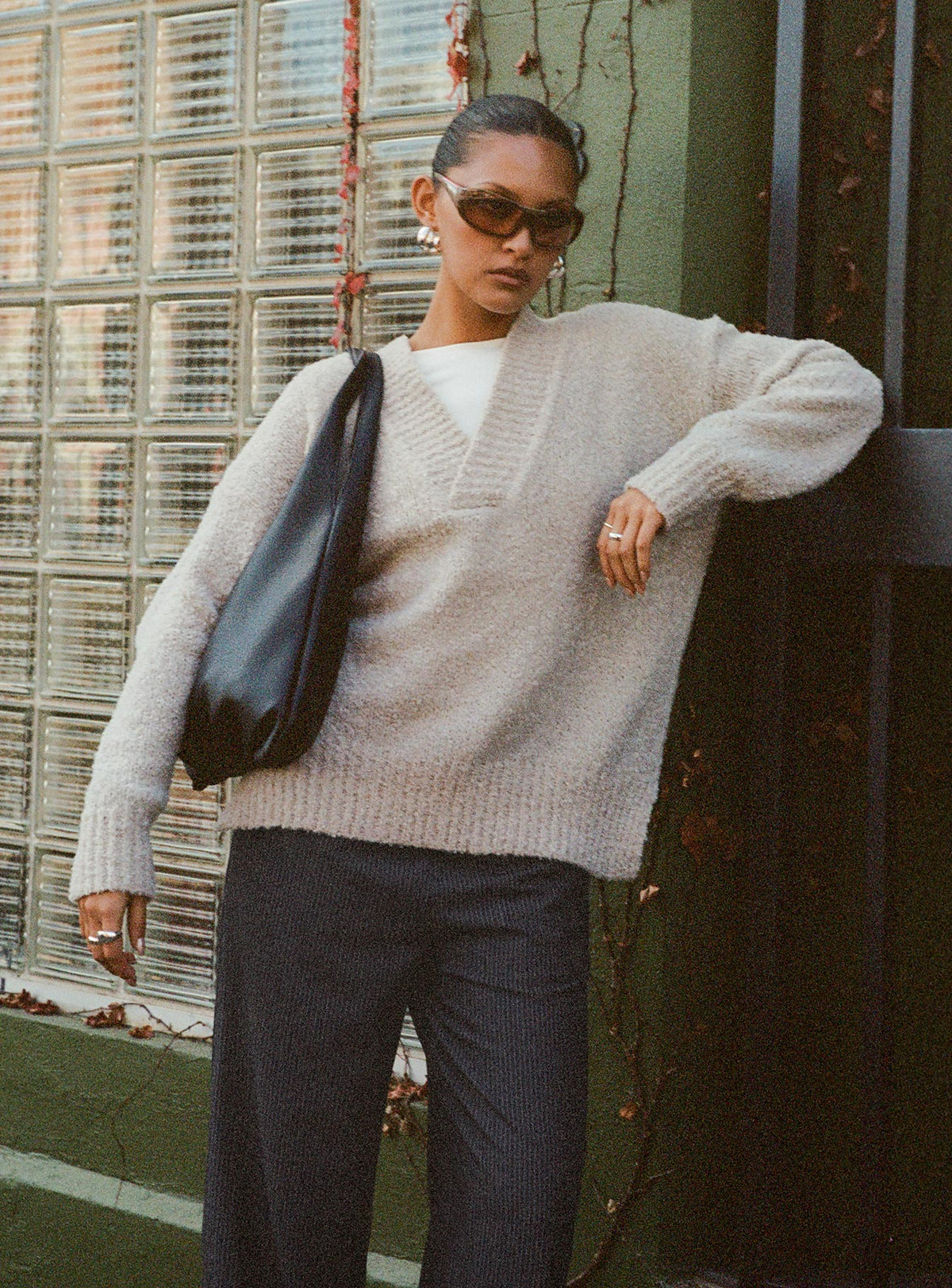front view of model wearing Princess Polly Mich Knit Sweater Beige Jumpers 