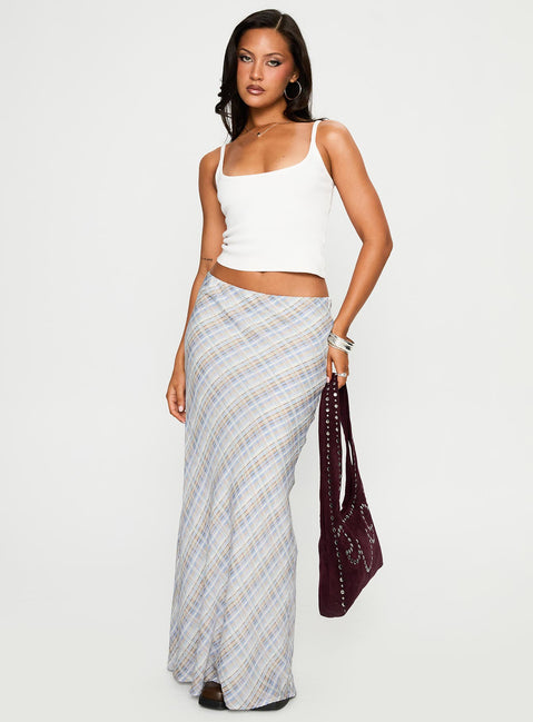 back view of model wearing Princess Polly Quianna Maxi Skirt Multi Maxi Skirts Skirts 