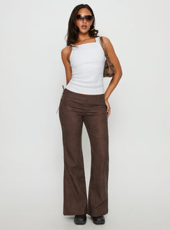 front view of model wearing Princess Polly Trickrider Tie Side Faux Leather Pants Chocolate Mid Rise Pants Pants 