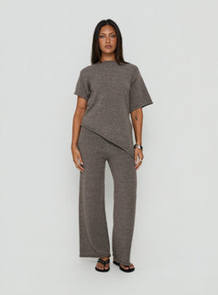 Presenting the Calisse Knit Wide Leg Pants Mocha womens regular pants in high-rise style front view of model wearing Princess Polly