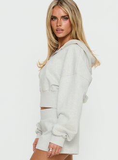Styled with the Daytime Cropped Blouson Hoodie Snow Marle womens-jumpers featuring short oversized design side view of model wearing Princess Polly