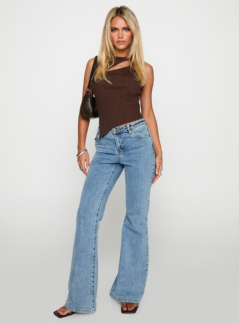front view of model wearing Princess Polly Magic Mirror Mid Rise Bootleg Jeans Ice Wash Petite Mid Rise Jeans 