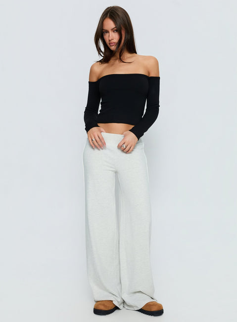 side view of model wearing Princess Polly Ascenda Straight Leg Track Pant Grey Marle Mid Rise Pants Pants 