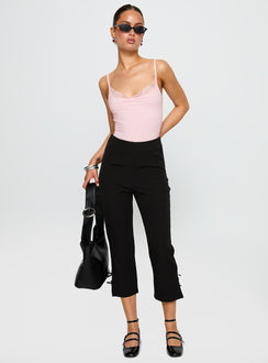 side view of model wearing Princess Polly Aetherial Lace Detail Bodysuit Pink Sleeveless Bodysuit 
