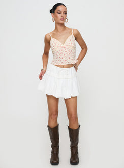   front view of model wearing Princess Polly Dear London Bubble Hem Mini Skirt White Mini Skirts Skirts 