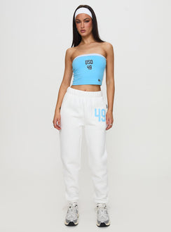 Crafted from USD Sweatpants White in womens-regular-pants with mid-rise waist, front view of model wearing Princess Polly