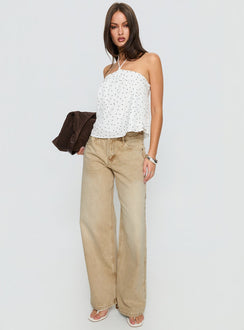 back view of model wearing Princess Polly Serenitia Mid Rise Relaxed Jeans Sandy Brown Wash Mid Rise Jeans 