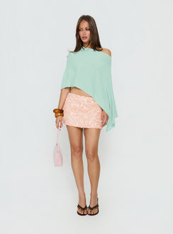   side view of model wearing Princess Polly Leslay Sequin Mini Skirt Orange Mini Skirts Skirts 