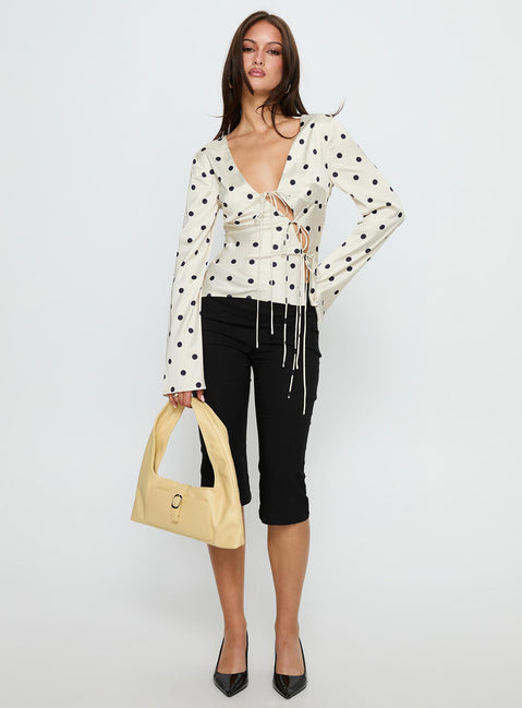 Mariah Long Sleeve Top Cream Polka