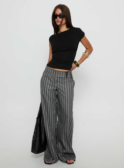Crafted from Cedars Low Rise Pant Grey Stripe Tall womens-regular-pants with low-rise waist side view of model wearing Princess Polly