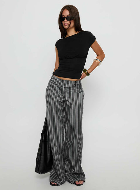 Crafted from Cedars Low Rise Pant Grey Stripe Tall womens-regular-pants with low-rise waist side view of model wearing Princess Polly